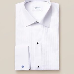 White Plissé Tuxedo Shirt
